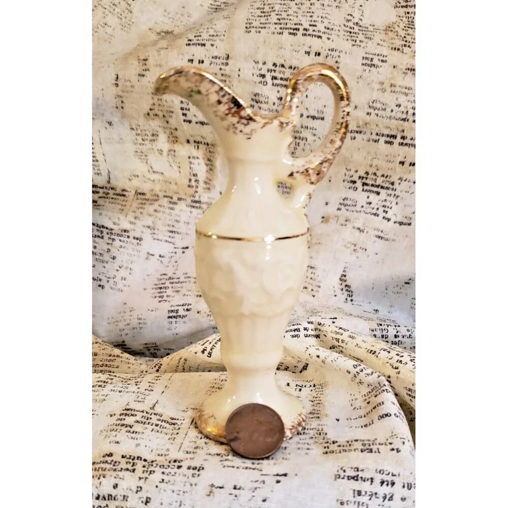 Elegant, Classic, Sophisticated  - Vintage Miniature White Pitcher w/ Gold Trim